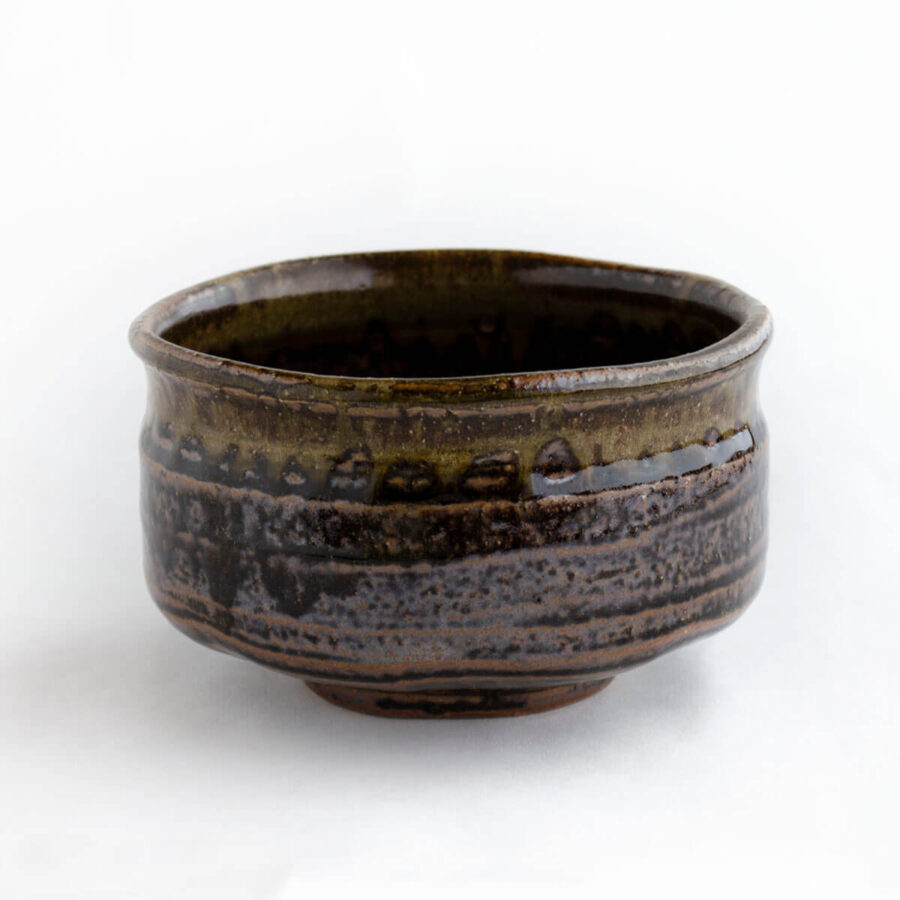 strata chawan - rustic brown matcha bowl