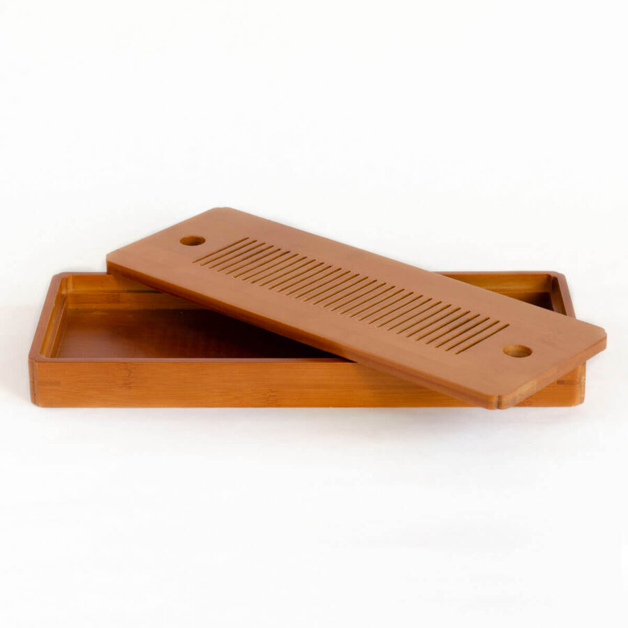 Patipatti Bamboo Tea Tray with Reservoir - Zen Lines Rectangle
