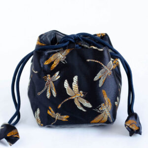 Brocade Travel Pouch for teaware - Black Dragonfly