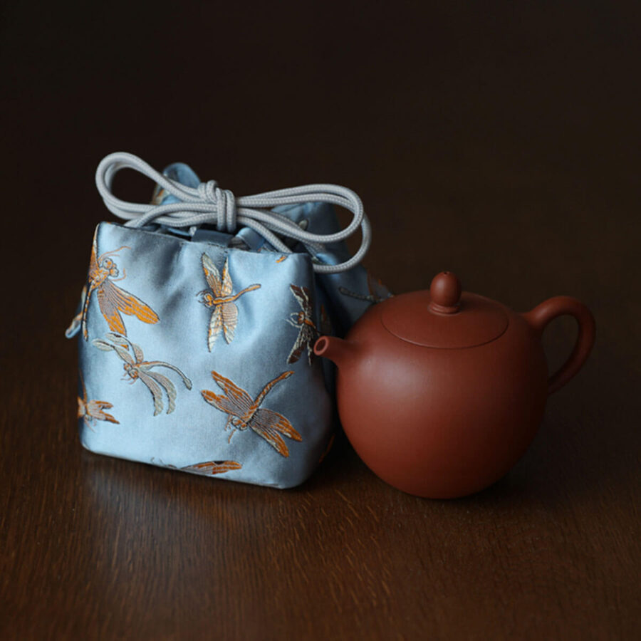Brocade Travel Pouch for teaware - Blue Dragonfly